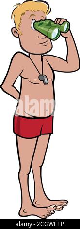 illustration vectorielle d'un sauveteur avec des jumelles Illustration de Vecteur