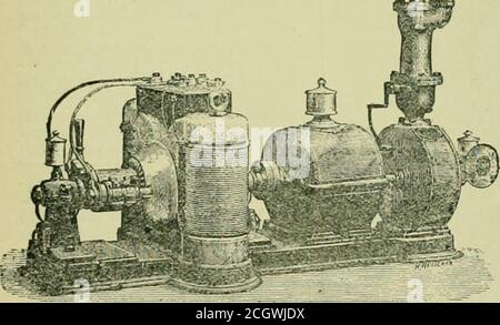 . Ingénieur américain et journal ferroviaire . FiO. 28.—VOIR OP LE MOTEUR DE TURBINE COMPLÈTE un système à trois fils. Figure 34 présente une installation électrique complète. Les pompes à turbine et les ventilateurs sont d'autres applications de. FiO. 29.-VUE DE LA TURBINE COUPLÉE À UNE DYNAMO LA TURBINE. Figure 35 montre une simple pompe à turbine. Figure 36est une pompe à turbine composée. Chacun des deux arbres d'entraînement de la turbine est^couplé à une pompe centrifuge. Ils le sont Banque D'Images