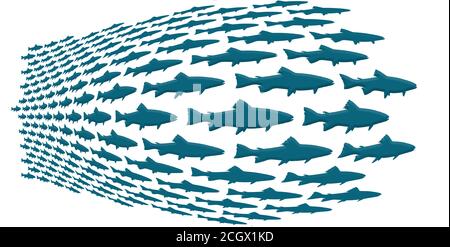 Les formes de poisson en silhouettes créent une école de poisson pour une image de fond. Banque D'Images