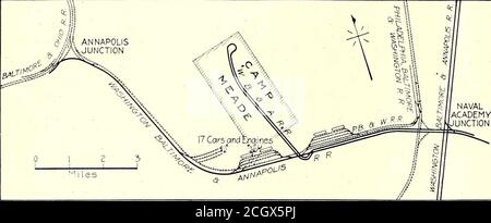 . Journal de chemin de fer électrique . Baltimore, et environ 6000 de Wash-ington et Annapolis. Cela s'ajoute au voyage des soldats eux-mêmes, qui est bien sûr dans l'autre direction, et est à peu près de la même ampleur. Le tableau ci-joint indique le kilométrage et les tarifs pratiqués entre Baltimore, Washington et Camp Meade, les tarifs à Washington incluant un transfert au système local de la Washington Railway & Electric Company. Pour transporter ce trafic, la compagnie a rapidement constaté que son Distencein Miles Baltimore—Washington 40 54 Baltimore—Camp Meade 16 56 Washington—Camp Meade 25.98 Tarif aller simple 0 $ Banque D'Images