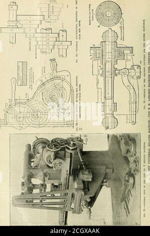 . Ingénieur américain et journal ferroviaire . peut être remarqué de la Fig. 34 qu'il y a absolument la noposabilité de toute interférence, ou de double-engrènement des combinations, dans le déplacement du châssis de culbuteur. R. de la manière dont les cônes fixes et pouvant être disposés dans la boîte de vitesses, il est possible d'engager plusieurs paires d'engrenages au moment même où elles sont forgées, de sorte qu'aucun arrangement de guidage n'est nécessaire pour la poignée de verrouillage, H ; il s'agit d'une caractéristique importante de ce mécanisme, qui permet d'éviter le dénudage des dents d'engrenage. En plus des huit vitesses ainsi disponibles, les vitesses d'anéthérée sont disponibles Banque D'Images