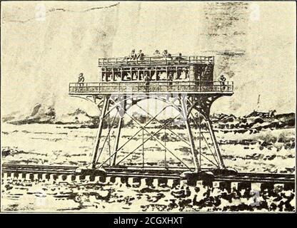 . Le journal de chemin de fer de rue . lacé verticalement immédiatement au-dessus de deux des pattes principales, un de chaque côté de la voiture. La dérive est portée à l'intérieur et communique avec les engrenages dentés qui actionnent les roues. Le brakesare travaillé par des tiges passant par les deux autres jambes. Le courant à 500 volts sera transmis à la voiture par un poteau de chariot et un fil de tête, à condition que le contact de la Corporation de Brighton soit obtenu pour la portion à l'intérieur du Borough. St. Geo. Moore, de Westminster, est ingénieur, en conjonction avec Magnus Volk, et tout le travail est charned sous le su Banque D'Images