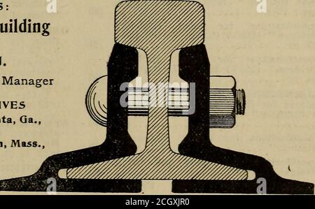 . Travaux sur les voies ferrées . A reçu le plus haut prix de sa catégorie à l'exposition universelle de Paris, 1900. BUREAUX GÉNÉRAUX : 908=911 avocats Building téléphone 822NEWARK, N. J. L. F. BRAINE, directeur général. NOTRE REPRESENTATIVESGeo W. Stevens, Agent, Atlanta, GA. Équitable Bldg.W. A. Chapman, Agent, Boston, Massachusetts, John Hancock bldg.B. M. Barr, Agent, Newark, N. J.H. M. Montgomery, Agent, Chicago. III Monadnock Bldg.Wm. E. Clark, Agmt, Chicago, III., J. G. Miller, agent, St. Louis, Missouri, Monadnock Bldg. Bldg. De sécurité F. E.Catne, Agent, Hontreal, CAN., C.B. Kaufman, Agent, San Francisco, Cat Banque D'Images