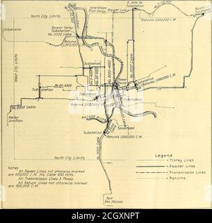 . Journal de chemin de fer électrique . par l'installationde sous-stations supplémentaires non seulement pourrait le coût de fournir des câbles d'alimentation supplémentaires être éliminé, mais aussi la plus grande partie des câbles d'alimentation existants du système pourrait être retiré et disposé de forenviron $90,000. Cinq équipements supplémentaires à commande automatique ont été achetés au cours de l'année d'ensemencement, et les sous-stations étaient ainsi situées à des points differents du système que le plus grand nombre de sections différentes pouvait être atteint avec la quantité de câbles d'alimentation. Une partie de ces équipements a été retardée en deliv Banque D'Images