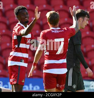 Photo: Andrew Roe/AHPIX LTD, football, amical, Doncaster Rovers / Manchester United U23's, Keepmoat Stadium, Doncaster, Royaume-Uni, 03/09/20, K.O 15h00 Howa Banque D'Images