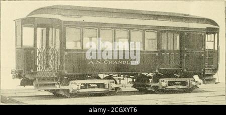 . American ENGINEER and Railroad journal . pany, qui fonctionne maintenant sur le Buffalo & Niagara Palls Railway, a été illustré. Ces voitures ont été montées sur des camions de passagers Brill PerfectPassenger, et la présente illustration a été faite de la photographie d'une voiture plus grande et beaucoup plus lourde pour le service à grande vitesse sur les lignes de banlieue, sur le terminal Ballston R. R. R. ofBallston, N. Y., utilisant des camions du même type. Il s'agit d'une voiture de com-bination, ayant des plateformes et des étapes similaires à ceux en service pour être entretenu avec une très petite dépense pour les salaires.seulement deux hommes sont nécessaires pour utiliser la voiture, qui est intendedpour offrir la même chose Banque D'Images