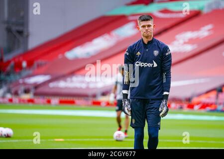 Illan Meslier, gardien de but de Leeds United (1), s'échauffe pendant le Match de football de championnat anglais de la première Ligue entre Liverpool et Leeds Unis Banque D'Images