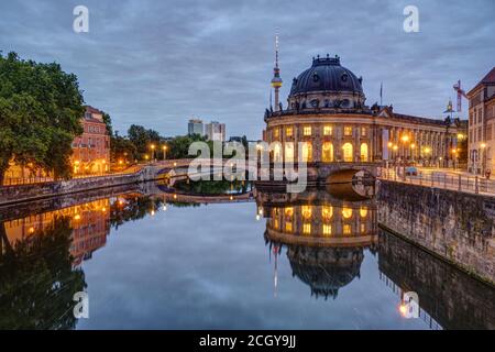 The Bode Museum and the Television Tower in Berlin on a cloudy morning Stock Photo