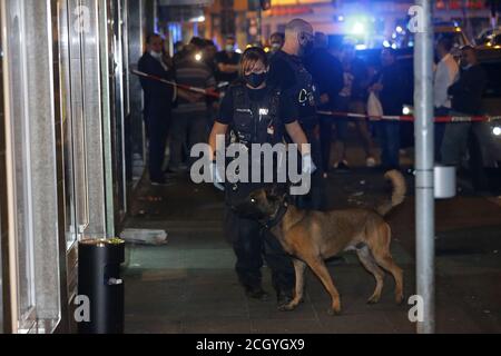 Cologne, Allemagne. 12 septembre 2020. La police et les douanes se tiennent devant un objet qui fait actuellement l'objet d'une fouille. Un chien de suivi de médicament est sur place. Crédit : David Young/dpa/Alay Live News Banque D'Images