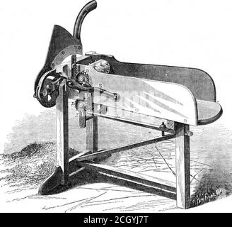 . Scientific American Volume 24 Numéro 26 (juin 1871) . y décrit comme suit: Le rouleau de machine Anordinaire est équipé d'un mandrin, sur le dépôt de whlichis, par un nouveau procédé, le fac-similé en cuivre. Thelatter est une copie exacte de toute peau rare ou de choix nécessaire à être reproduit, et ce n'est que par une amélioration récente inélectrotyping que la difficulté de déposer à partir d'une telle posture comme le cuir a été surmontée. Un ordinaryskin peut ainsi être impressionné par la belle surface de la peau de mo-rocco, même aux plus fines variations de grain, et severalthousand peut être copié par un dépôt. En tout ca Banque D'Images