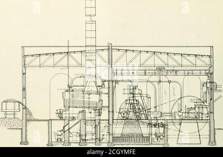 . Le chemin de fer critique . r connexion directe à un plus petit moteur Quincy, et un 300 kW. Double courant Stanleygénérateur courroie entraîné d'un 20 x 48 pouces. Hamilton-Corliss simpleeeitgine. Les moteurs Quincy, comme on le voit dans le plan et les dessins d'élévation de la station, sont de type vertical avec les générateurs montés entre les cylindres haute et basse pressionLe plus grand moteur a des cylindres 18 et 34 par 30 in. Et opérateuresat 150 r. p. M.; Sa puissance nominale est de 670 h. p. avec une capacité maximale de 1,100 h. p. le petit moteur Quincy a des cylindres12 et 22 par 20 in. Et tourne à une vitesse o Banque D'Images