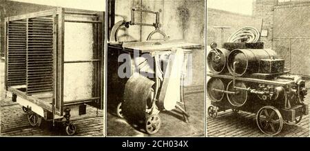 . Journal de chemin de fer électrique . la pièce asa est vernie. Elle est placée sur le rack et le banc est libre de travailler en tout temps. Dans la salle de mélange, comme illustré sur la Fig. 7, les fournitures pour chaque jour de travail sont conservées, tandis que le reste du stock est stocké dans une petite maison de stockage de peinture ignifugé directement à l'arrière de l'atelier de peinture. Pour compléter l'équipement d'atelier de peinture, il y a un compresseur d'air portable, Fig.6, qui a été conçu et construit dans nos magasins, un ancien compresseur d'air et des réservoirs d'une voiture en cours d'utilisation. Ce compresseur à orifice a été trouvé très pratique dans l'atelier de peinture et la cour. Tous les autres sho Banque D'Images