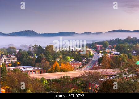 Asheville, Caroline du Nord, USA Centre-ville au crépuscule. Banque D'Images
