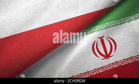 Pologne et Iran deux drapeaux tissu textile, texture de tissu Banque D'Images