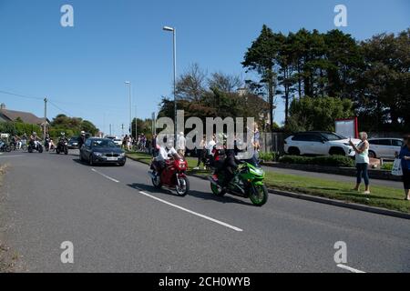 Truro, Cornwall, Royaume-Uni. 13 septembre 2020. La plus grande et préférée des motos de Cornouailles Charity Ride qui a lieu chaque année le 2ème dimanche de septembre, sauf si elle est reportée en raison des conditions météorologiques au prochain dimanche approprié se réunit à 8 h 30, départ à 10 h du nouveau parc et tour de l'est, Truro, Cornwall Dave Saunby l'organise chaque année, avec l'aide de membres de la MJMA (Martin Jennings Marshals Association). C'est une grande journée dehors, une grande atmosphère et soulève beaucoup d'argent pour la charité choisie chaque année. Credit: kathleen White/Alamy Live News Banque D'Images