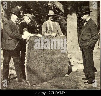 . Journal de chemin de fer de rue . partie de la voie jusqu'au bloc. La méthode employée dans l'expérience était alors de fixer le rail à l'aide de clips et de vis à décalage; voir Fig. 4. Bythese signifie que pratiquement tout mouvement de la rambarde sous une voiture de passage est éliminé. Il est conseillé maintenant de remplir complètement les espacements entre les liens et le béton, et les espacements sous les liens créés par le mouvement des voies, avec le coulis de ciment Portland à fixation rapide. Le pavé peut être mis dans sans crainte de mouvement du rail perturbant le pour créer de nouveaux points de soutien sur le béton solide pour prendre le pl Banque D'Images