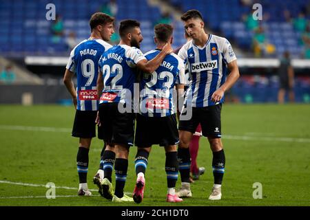 Barcelone, Espagne. 12 septembre 2020. BARCELONE, ESPAGNE. SEPTEMBRE 12 2020: Adri Embarba célèbre son but lors du match de la Ligue SmartBank entre le RCD Espanyol et vs Albacete Balompie au stade du RCD le 12 septembre 2020 à Barcelone, Espagne. (Photo de DAX/ESPA-Images) crédit: Agence européenne de photo sportive/Alamy Live News Banque D'Images