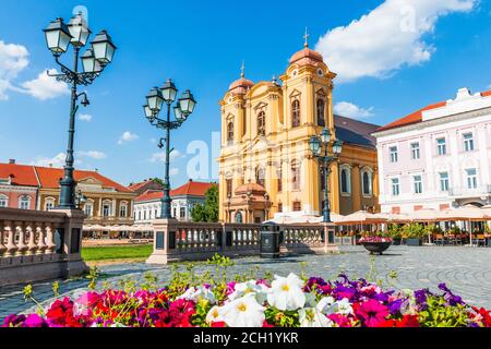 Union Square et la cathédrale Saint-Georges à Timisoara, Roumanie. Banque D'Images