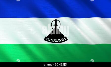 Le drapeau du Lesotho. Illustration 3D de haute qualité. Idéal pour les actualités, les reportages et les événements. Banque D'Images