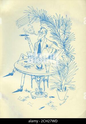 ALEC GUINNESS dessin par RONALD SEARLE publicité pour LE MOB 1951 DE LAVANDE HILL réalisateur CHARLES CRICHTON scénario original T.E.B. CLARKE producteur MICHAEL BALCON Ealing Studios / distributeurs de films généraux (GFD) Banque D'Images