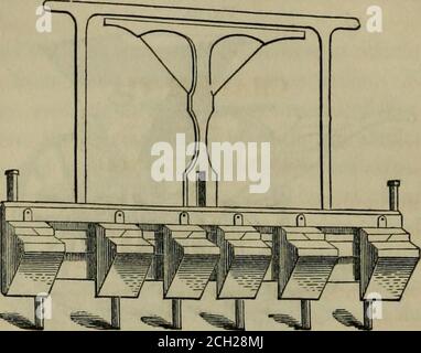 . Traité rudimentaire sur le génie agricole . hornsbys forer pour les petits occupants. DEOP DEILLS. De ces différentes variétés existent; ils sont pour le but de déposer les semences en plaques, et les intervalles fixes à part, et plus ressemblant à l'action de dibbing que le forage.ils sont construits à bien des égards semblables à ordinarydrières, mais à cette différence, qu'ils ont à la base des becs de distribution une chambre contenant une valve, qui régule la sortie de la semence de la manière dont elle est inscrite. LES MACHINES À SEMENCES sont de longues boîtes de forme triangulaire, ayant un petit arbre de façon à ce qu'elles soient en place Banque D'Images