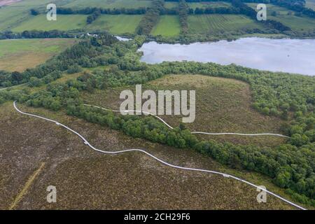 Vue aérienne de la réserve naturelle de la Moss Rouge, Balerno, Midlothian. Banque D'Images