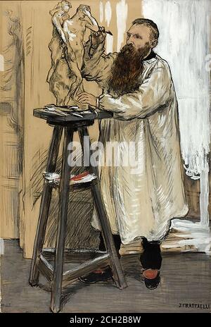 Raffaelli Jean-François - Portrait du sculpteur Auguste Rodin Son Studio - École française - 19e et début 20e Siècle Banque D'Images