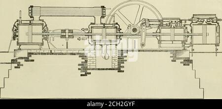 . Ingénieur américain et journal ferroviaire . e, avec la crosse entre eux. La tête de piston est large avec des broches à ses extrémités pour les bielles qui mènent aux manivelles sur l'arbre du volant. Les barres de guidage ne sont pas connectées directement à la tête de piston, mais sont clavetées sur un bloc maintenu dans la tête de piston par la goupille verticale illustrée à la Fig. 3. Cela permet à la tête de piston de pivoter slif^de manière droite et donc de se placer sur la longueur des bielles sans créneles tiges de piston. Il existe également un léger réglage vertical au moyen de ce même bloc pour compenser l'usure Banque D'Images