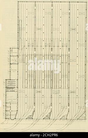 . Revue de chemin de fer électrique . ning. Cette chambre est un endroit très pratique pour le stockage de l'huile. Il ne peut entrer que de l'extérieur du bâtiment par une porte aspéciale ignifugé. Pour fournir un approvisionnement en eau d'urgence, un grand réservoir a été monté sur une tour en béton armé au-dessus du toit des deux baies centrales. L'un des gravingsmontre cette tour avec le réservoir sur elle. L'étage supérieur de 234 REVUE DES CHEMINS DE FER ÉLECTRIQUES vol. XIX, no 8. La tour est d'une superficie suffisante pour accueillir un autre tank d'une taille égale à celle déjà installée. Les tuyaux reliant à la tige sont les premiers à partir de la tige Banque D'Images