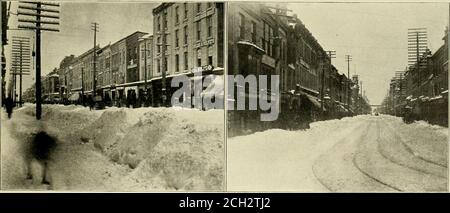 . Le chemin de fer de rue critique. Suivez tous les quelques mètres et notre service a été démoralisé pour la plus grande partie de lundi. Nos appareils pour lutter contre les tempêtes de neige se composent de balayeuses en rotin d'une capacité de toilettes h. p., avec des voitures de raclage et des charrues, qui suivent derrière la mise à niveau du balai en arrière de l'allocation de voie. En plus de thesewe ont un racleur de neige Monarch attaché à un couple de voitures sur chaque itinéraire, ce qui garde la neige de retour de l'allée jusqu'à ce que le balai se reprenne. Avec cet équipement, nous n'avons pas de problème, et si ce n'était pas pour le factque la tempête nous a frappé sur su Banque D'Images