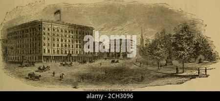 . Santé et plaisir sur le plus grand chemin de fer d'Amérique. . ilt entièrement en pierre andiron, de dix étages de haut, et ayant des façades est, sud et ouest aggrégating710 pieds, sur trois rues. Ce bâtiment est absolument protégé contre le feu, ce qui permet à ses occupants de se protéger en toutes circonstances. La salle à manger est située au dixième étage, et est l'appartement le plus magnifique jamais consacré à ce but. Dans toutes ses caractéristiques, y compris le mobilier et les installations dans chaque département, l'hôtel Auditorium est sans supérieur n'importe où dans le monde.l'emplacement, sur Michigan Avenue, Congress Ste Banque D'Images