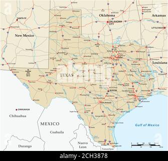 Carte routière vectorielle de l'État américain du Texas Illustration de Vecteur