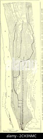 . The Street Railway journal . côté de South Ferry, allongSouth Street, de l'autre côté de Coenties Slip à Front Street, Thencealong William Street, sous le pont de Brooklyn, sous ParkRow à Chambers Street, à Broadway, et sous Broadwayto Union Square, de là en passant sous le métro, sous la quinzième rue à Lexington Avenue, Et sous l'avenue LexingtonAvenue et la rivière Harlem et la propriété privée jusqu'à une boucle temporaire, sous la troisième avenue jusqu'à la rue East I42d et l'avenue Morris  LW AT  , avec une succursale qui continue sous l'avenue Morris pour relier avec le métro à la 149e rue East. A West Sideline, à commencer par Banque D'Images
