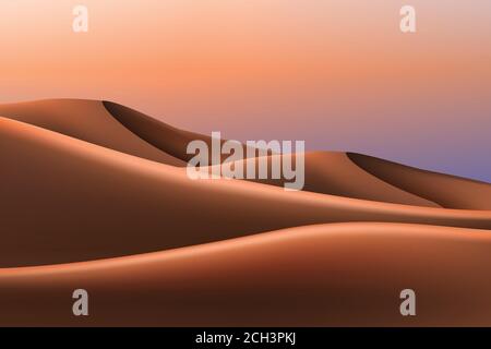 conception de dunes et coucher de soleil, paysage désertique paysage illustrarion Illustration de Vecteur