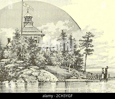 . Itinéraires et tarifs pour les excursions d'été ... 1888 . piqûre de trois acres, sont bien classés, ayant un court de tennis, etc., et aux quais de Crossmon beaucoup de bons bateaux sont toujours prêts pour les parties de pêche. L'hôtel peut accueillir 300 personnes. Il est fourni avec du gaz, de l'eau, des cloches électriques, etc.; a télégraphoffice, et le service de table sera trouvé tout ce qui pourrait être désiré. Une caractéristique la plus agréable, dans laquelle le Crossmon a toujours pris une part importante, est dans l'affichage des lanternes la nuit.aucun visiteur qui n'a jamais été témoin de l'effet éblouissant de centaines de lumières colorées arrangedamid th Banque D'Images