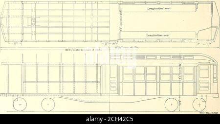 . Journal de chemin de fer de la rue . VUE DE L'INTÉRIEUR DE LA VOITURE SURÉLEVÉE BOSTON il y a huit gouttières de cuivre, une à chaque extrémité sur le capot, une sur chaque porte latérale et une de chaque côté de chaque plate-forme d'extrémité, renforcées par un fil d'acier qui fait tout le long de la partie supérieure de la gouttière. Les vestibules sont construits de la manière que la carrosserie de la voiture, tous les montants et le matériau transversal. Rue Ry.Journal DISPOSITION GÉNÉRALE DE VOITURE SURÉLEVÉE les panneaux principaux sont en acier ^ in. Épais riveté à lacharpente structurelle, les joints étant peints avant le panneau placé. Tous les panneaux en acier sont fabriqués en rolle froid Banque D'Images