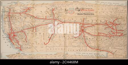 . Une description des stations de l'Ouest pour la santé et le plaisir atteint par le réseau de l'Union Pacifique, « la voie terrestre ». . b&gt;. Banque D'Images