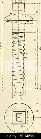 . Formes de réticules et fixations de rail avec une référence spéciale aux poutres en bois traitées . moules à ropriate. Un pic réparable a été fabriqué, mais il a nécessité une main-d'œuvre particulièrement qualifiée, et trop souvent les fils étaient défectueux. La grande chaleur brûlait fréquemment et affaiblissait le fer de sorte que les têtes se brisaient en douceur. Lorsqu'il est devenu nécessaire d'augmenter encore davantage la solidité de la fixation du rail, la plupart des FIXATIONS DU RAIL. 39 routes françaises ont augmenté la taille de la vis. Cela a été fait à la fois par les entreprises françaises du Nord, de l'est et de Paris-Lyon-Méditerranée. Ils ont tous adopté la vis Banque D'Images