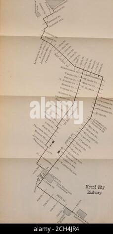 . Guide de police et répertoire de Saint-Louis. Un annuaire de poche à tous les endroits des stations publiques et guide de chemin de fer de rue à tous les points d'intérêt .. . h. Bureau et stables, 2500, avenue St. Louis. Cette ligne part de la 4e rue et des rues Pine, et est la plus rwantée sur Pine à la 9e rue, au nord sur la 9e à l'avenue St. Louis, à l'ouest sur l'avenue St. Louis jusqu'à l'avenue Glasgow, au nord sur l'avenue Glasgowave. À l'ouest sur l'avenue Sullivan jusqu'à la rue Bacon, au nord sur Bacon jusqu'à la route Natural Bridge, Et vers l'ouest jusqu'à Grandave. (Entrée principale de Fair Giounds). Retour, piste jusqu'à la rue Bacon, sud sur Bacon jusqu'à l'avenue Sullivan, est jusqu'à Glas Banque D'Images