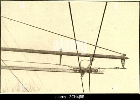 . Journal de chemin de fer électrique . L'interrupteur supérieur ouvert pour le rail de la ligne principale est déplacé vers et depuis le câble du chariot de la ligne principale par un simple système de manivelles et de tiges. Lorsque l'interrupteur de voie est placé pour la ligne principale, le chariot est totalement exempt de tout équipement ou obstruction et la vitesse la plus élevée peut être principale. Interrupteur au pavillon fermé pour la voie de passage maintenu en place sans endommager la roue du chariot ni engager la responsabilité de jeter la roue du fil. La girafe d'Alpentant est tombée au cours des dernières semaines, elle a eu un effet négatif sur le fonctionnement de l'interrupteur. Ce commutateur a été conçu par II. I). Banque D'Images