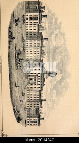 . Indianapolis : un croquis historique et statistique de la ville de chemin de fer, une chronique de son progrès social, municipal, commercial et de fabrication, avec des tableaux statistiques complets . ntablature, et surmontée par des capitales en imitation de thatorder. L'architrave, la frise, et la corniche correspondent plus près à la dorique de tout autre style. Toutes* les élévations principales, bien que modifiées dans les détails des étain, ont les mêmes caractéristiques générales. L'élévation de cornice du centre et des premières sections principales est de 57 pieds. Le bâtiment du centre est surmonté d'un pavillon octogonal de 17 Fee Banque D'Images