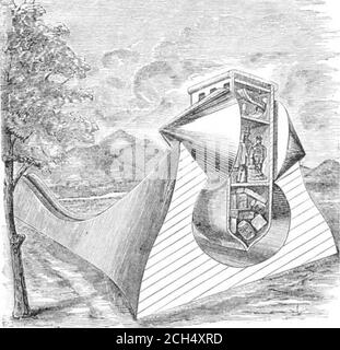 . Scientific American Volume 24 Numéro 05 (janvier 1871) . - I3,00 Bonjour le schéma -est la section d'un chariot, avec de larges roues de type coni-cal, reposant sur le plan incliné. L'entrée de la calèche est d'en haut, et il y a de nombreuses accommodations pour les marchandises et les passagers. La propriété la plus singulière de cette contributive est, que sa vitesse augmente plus elle est en charge; et lorsqu'elle est vérifiée sur n'importe quelle partie de la route, elle, quand la cause de l'arrêt est enlevée, procéder à son jour-ney par simple puissance de gravité. Son chemin peut être un chemin de circulation formé des plans inclinés. Mais, pour éviter un cir-cuitous rou Banque D'Images