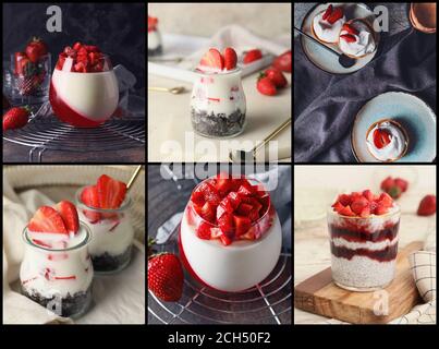 Collage de photos avec de savoureux desserts à la fraise Banque D'Images