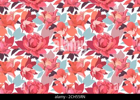 Motif fleuri vectoriel sans coutures avec roses. Fleurs de jardin dans une couleur chaude. Illustration de Vecteur