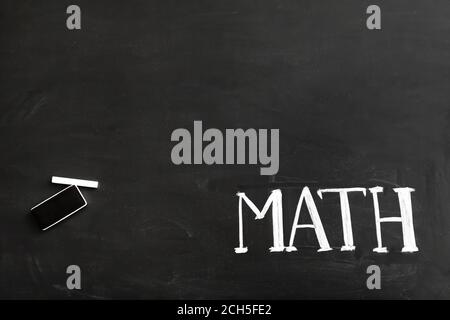 Mot MATHS sur le tableau noir de l'école Banque D'Images