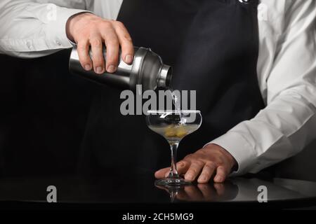 Barman faisant du martini frais au pub Banque D'Images