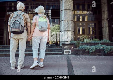 Homme âgé et son conjoint tenant les mains Banque D'Images