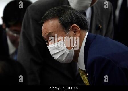 Tokyo, JPN. 14 septembre 2020. Yoshihide Suga, secrétaire du Cabinet japonais, assiste à l'élection à la direction du Parti libéral-démocrate (PLD) le lundi 14 septembre 2020, à Tokyo. Crédit : POOL/ZUMA Wire/Alay Live News Banque D'Images