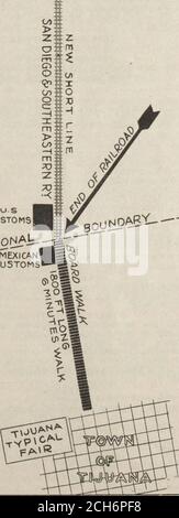 . San Diego tables de temps officielles Interurban chemin de fer à vapeur . Indiquant la distance entre le terminal S. D. & S.E.et les DOUANES typiques de la foire mexicaine (territoire du Nord. ME/1 CANCUSTOMS les voitures quittent LE TROISIÈME ET BROADWAY Nil 1 Banque D'Images