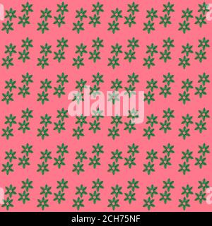 Motif de Noël créatif sans couture de flocons de neige verts faits de petits arbres de Noël taillé de papier holographique sur rose. Banque D'Images
